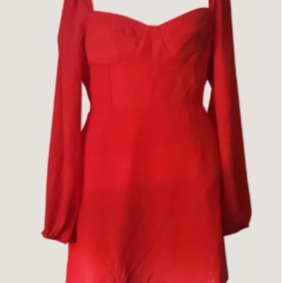 Holiday Party Red Babydoll Dress Sweetheart Neck Smocked Back Balloon Sleeves 8 - Picture 12 of 12